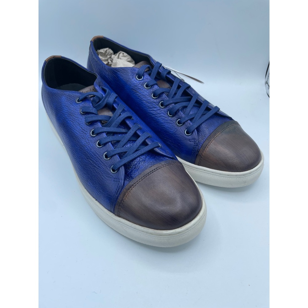 Studio Belvedere Abreno Mens 14 D Blue Brown Leather Low Top Sneakers Brazil